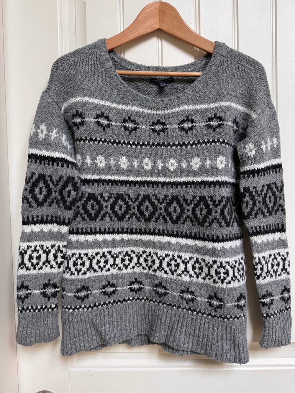 American Eagle Outfitters Grey & Black Fair Isle Cotton/Acrylic/Wool Sweater XS